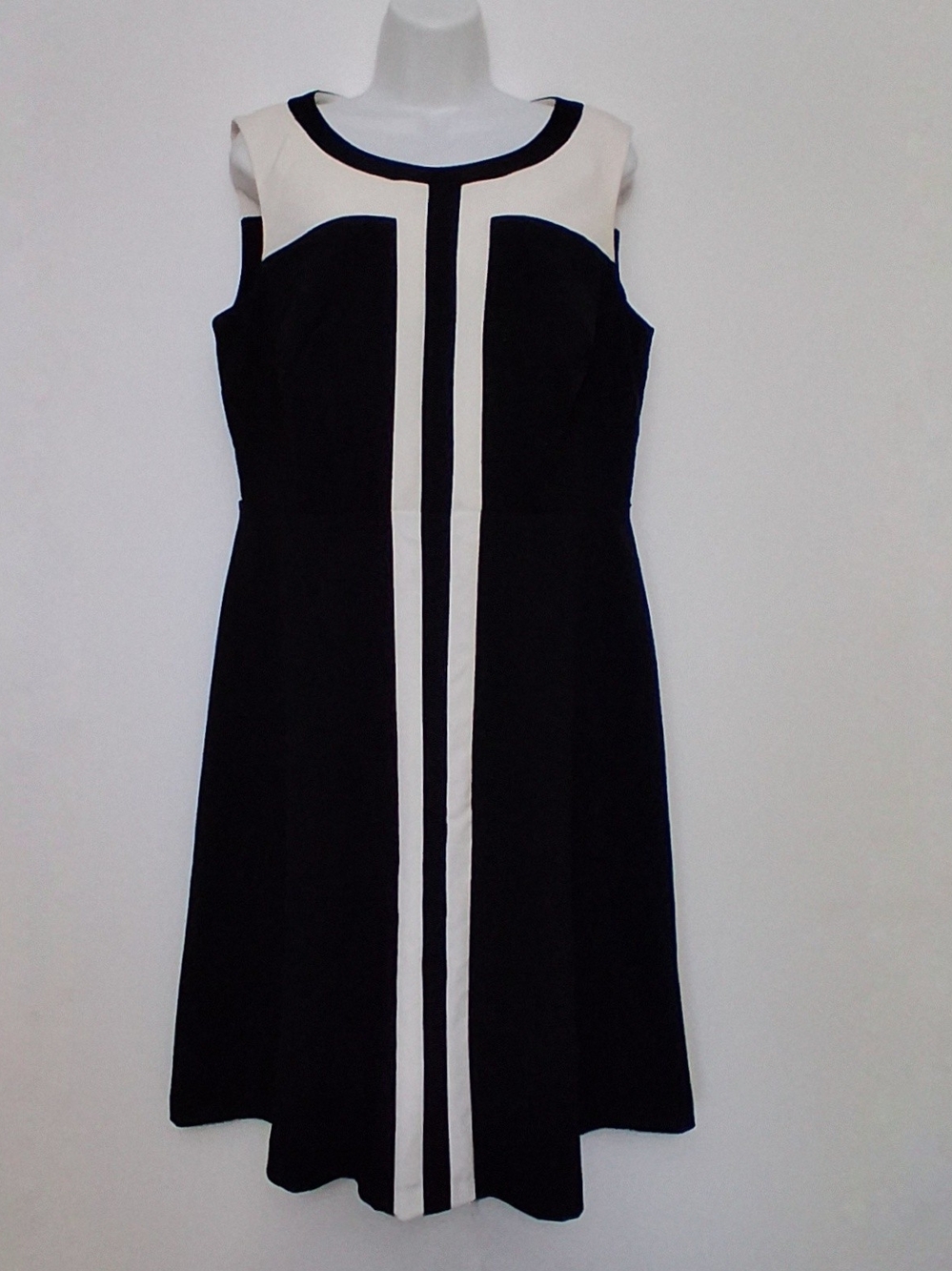 CALVIN KLEIN Sleeveless Black and White A-Line Dress